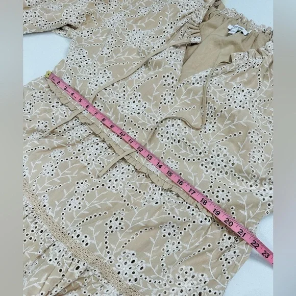 Chico's Eyelet Ruffle Neck Tiered Midi Dress Neutral - Picture 7 of 12